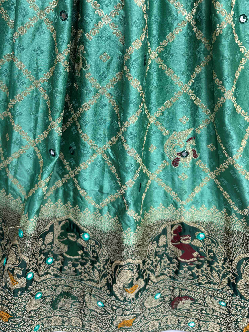 Charming Emerald Green Satin Lehenga Choli With Banarasi Dupatta