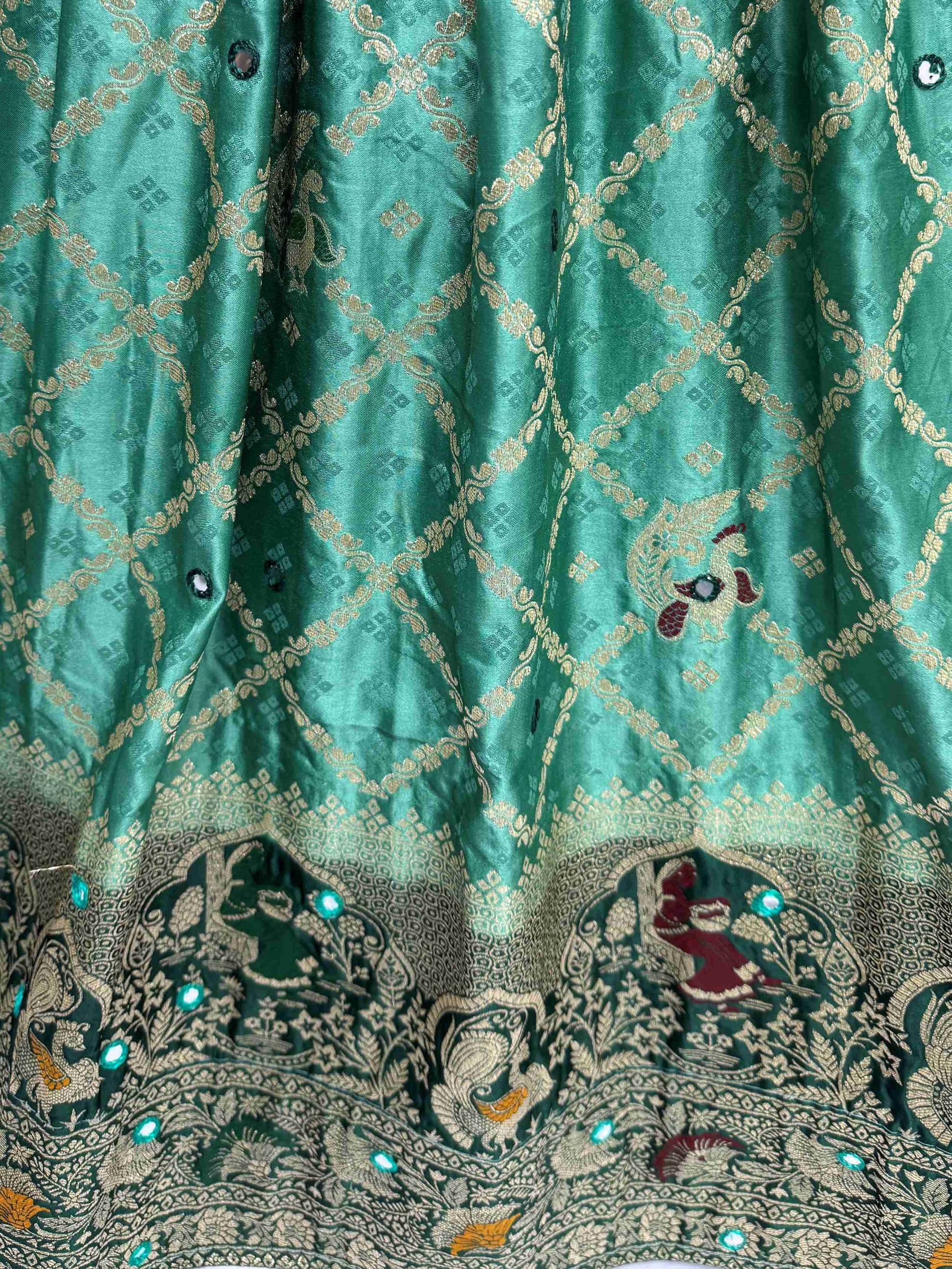 Charming Emerald Green Satin Lehenga Choli With Banarasi Dupatta