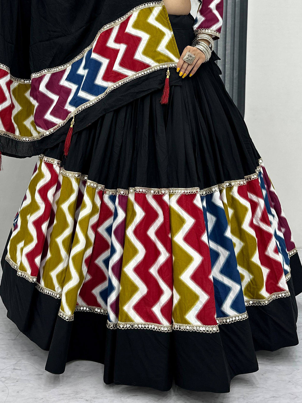 Impressive Black Cotton Lace Work Festive Wear Lehenga Choli