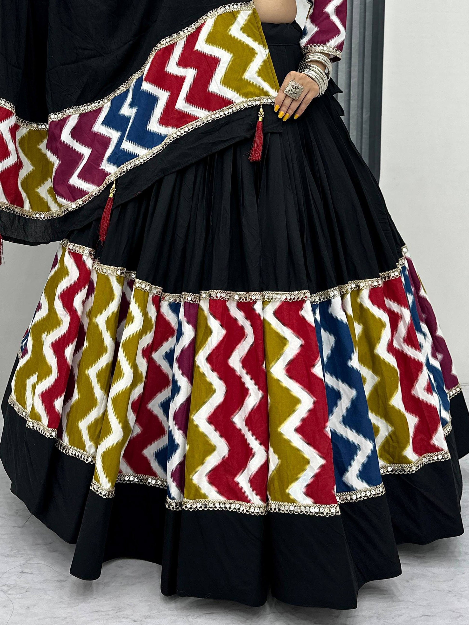 Impressive Black Cotton Lace Work Festive Wear Lehenga Choli