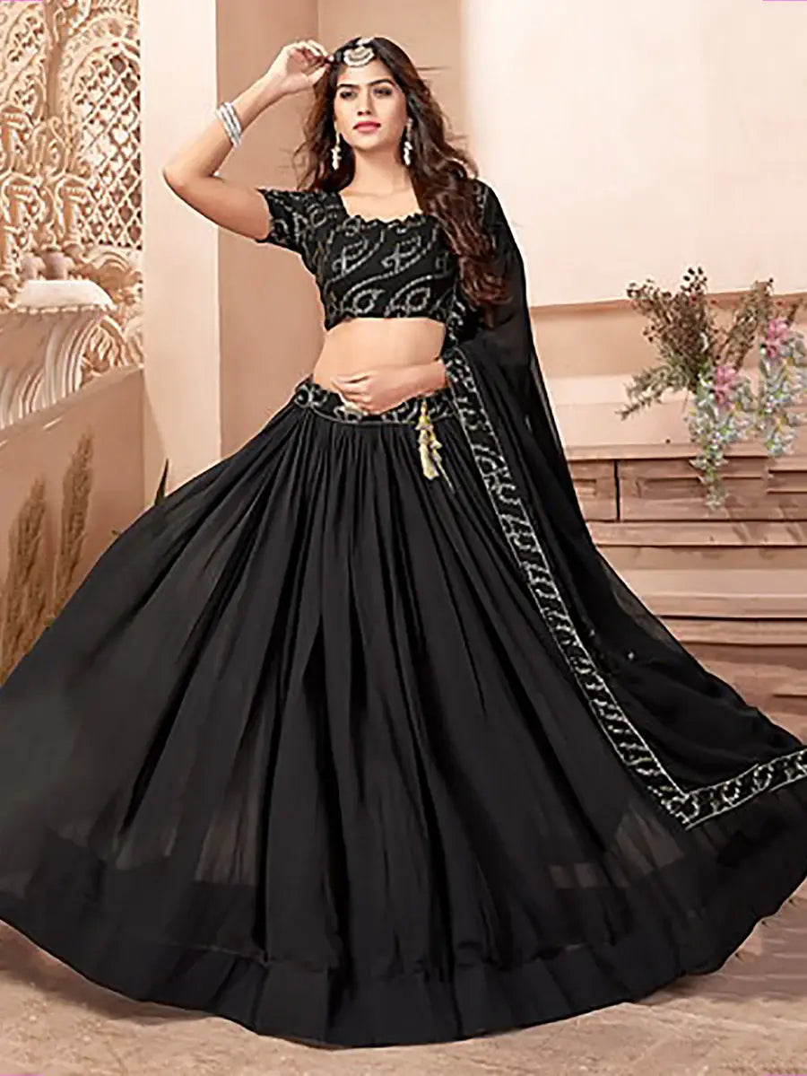 Captivating Black Georgette Party Wear Lehenga Choli With Dupatta