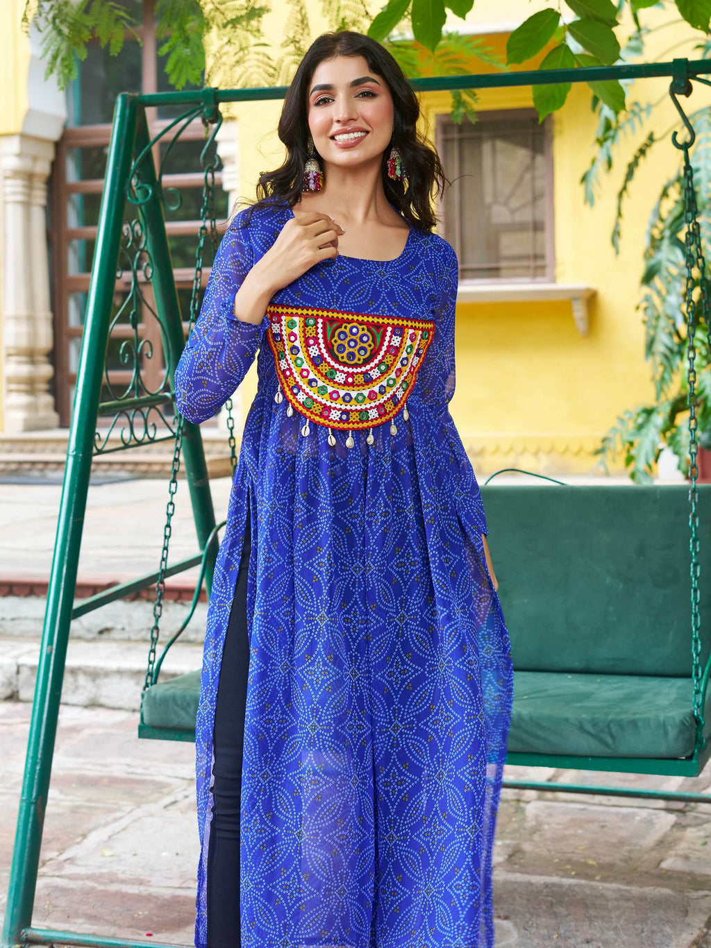 Timeless Blue Georgette Gamthi Work Festival Wear Kurti