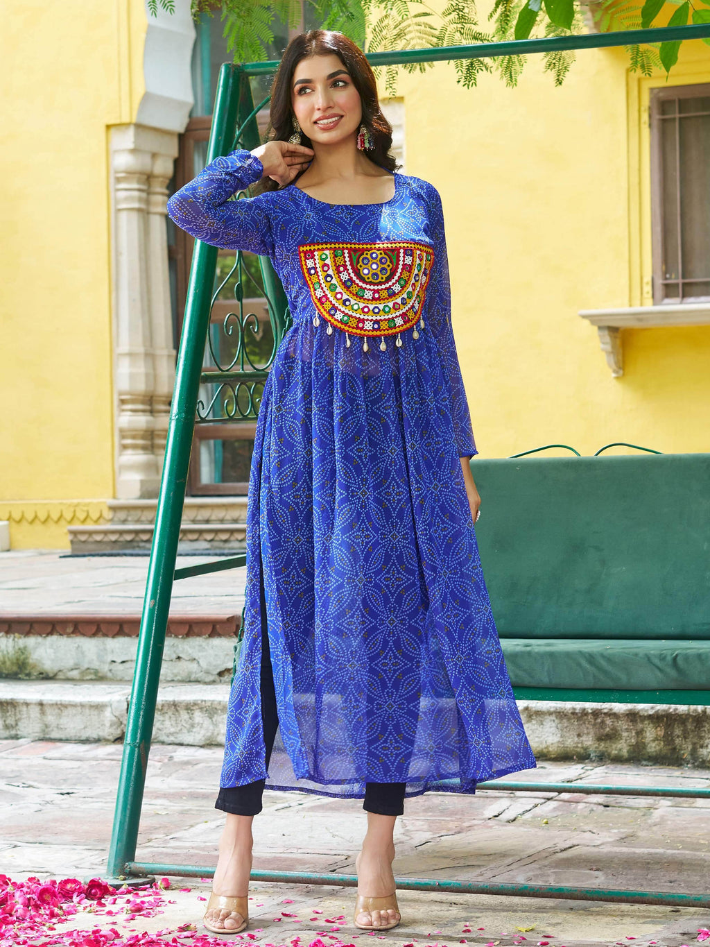 Timeless Blue Georgette Gamthi Work Festival Wear Kurti