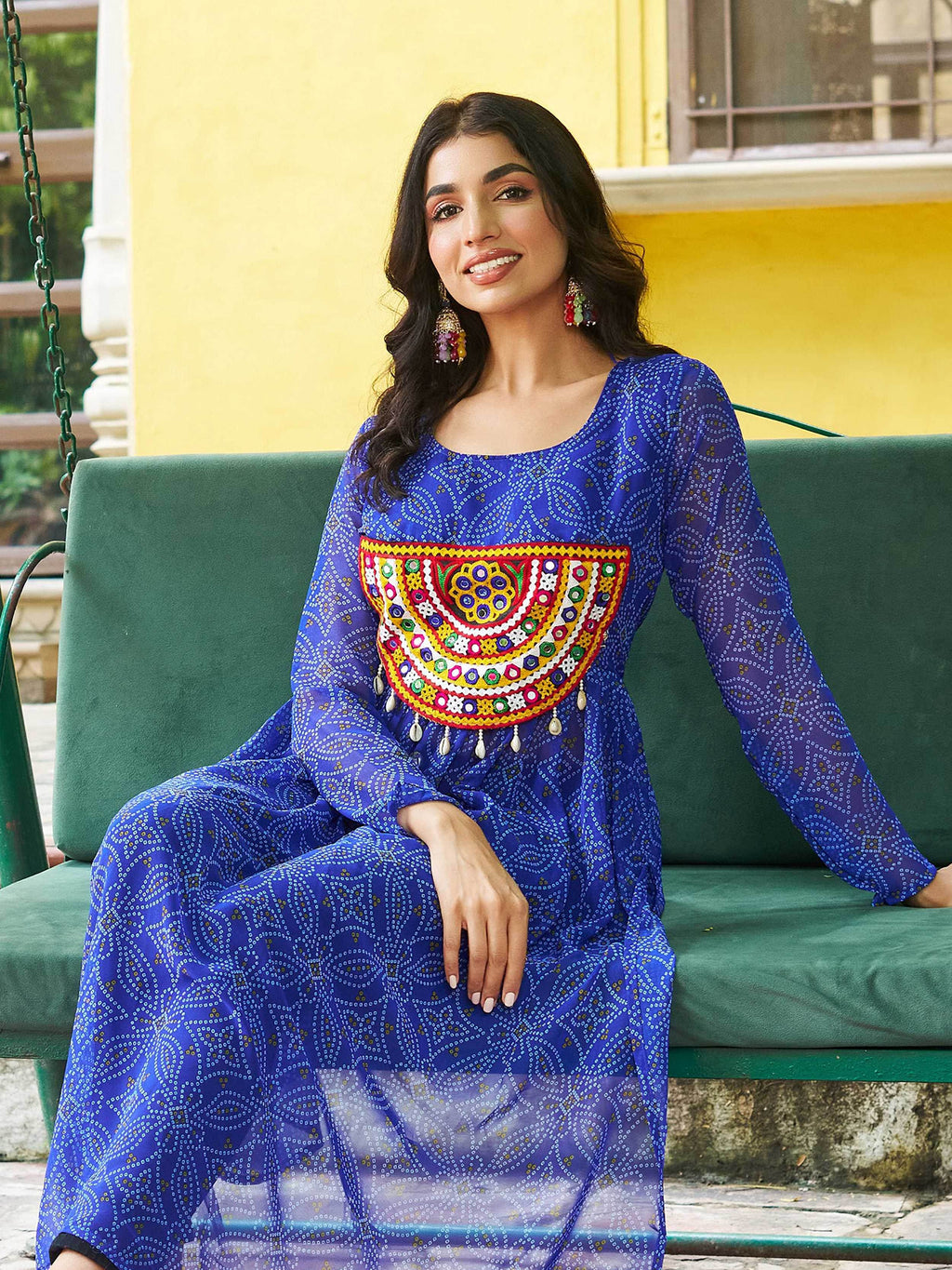 Timeless Blue Georgette Gamthi Work Festival Wear Kurti