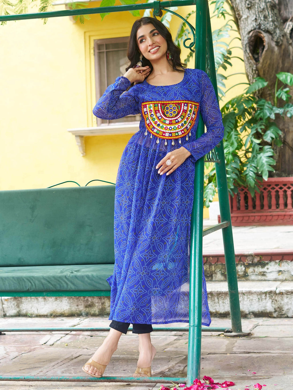 Timeless Blue Georgette Gamthi Work Festival Wear Kurti