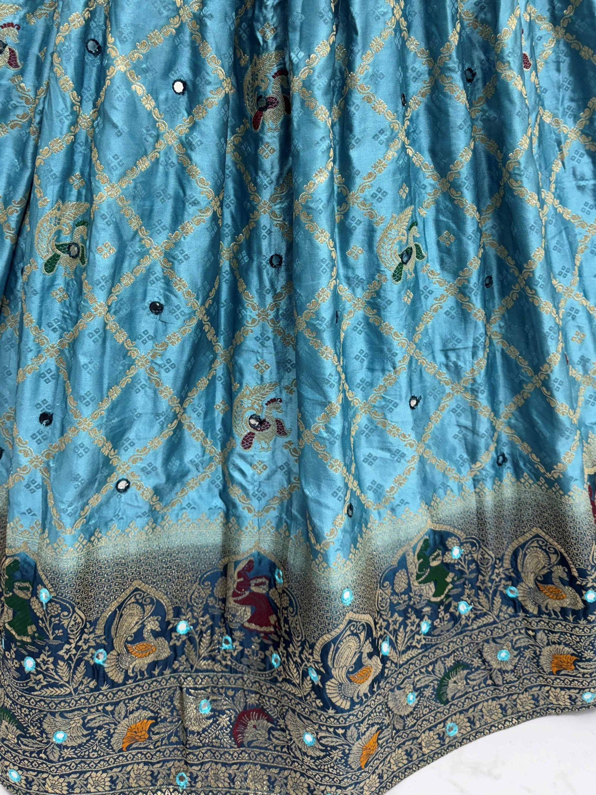 Tantalizing Sapphire Blue Mirror Work Festive Wear Lehenga Choli