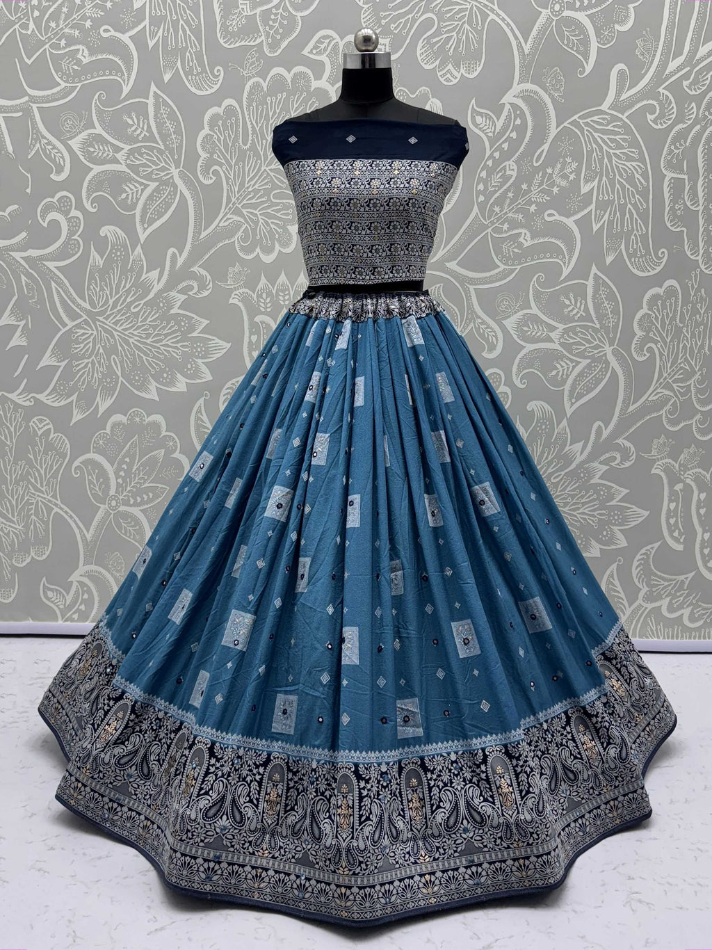 Timeless Blue Zari Embroidered Festival Wear Lehenga Choli