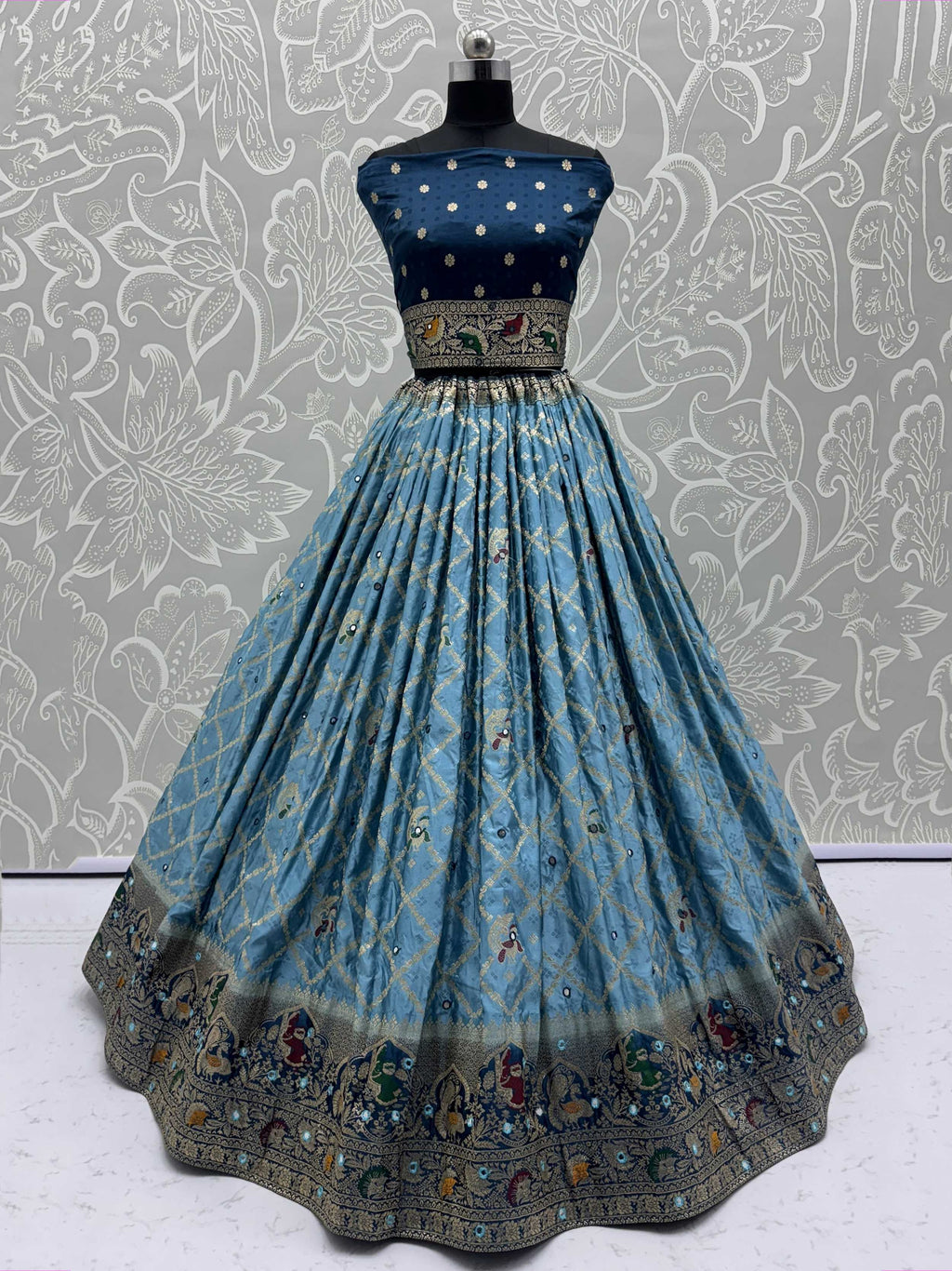 Tantalizing Sapphire Blue Mirror Work Festive Wear Lehenga Choli