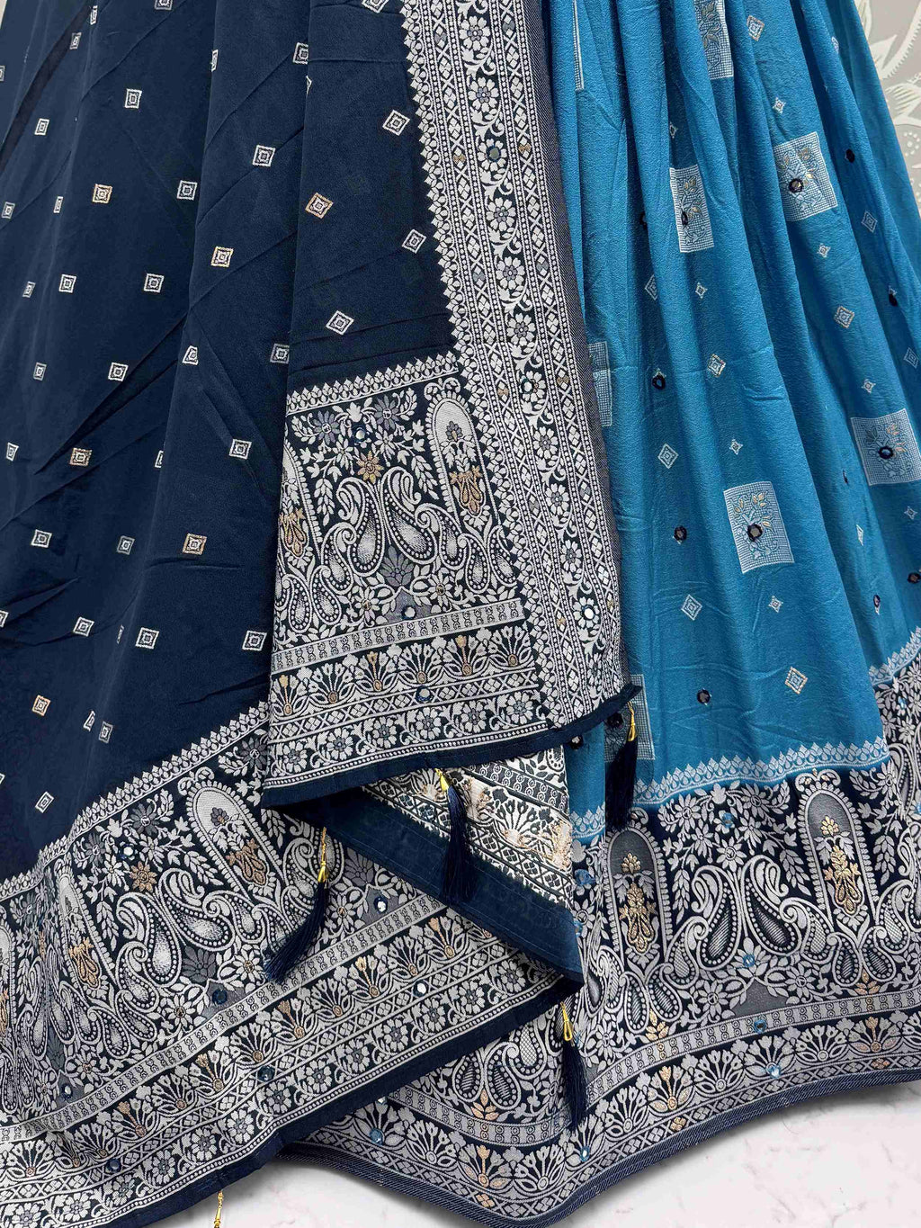 Timeless Blue Zari Embroidered Festival Wear Lehenga Choli