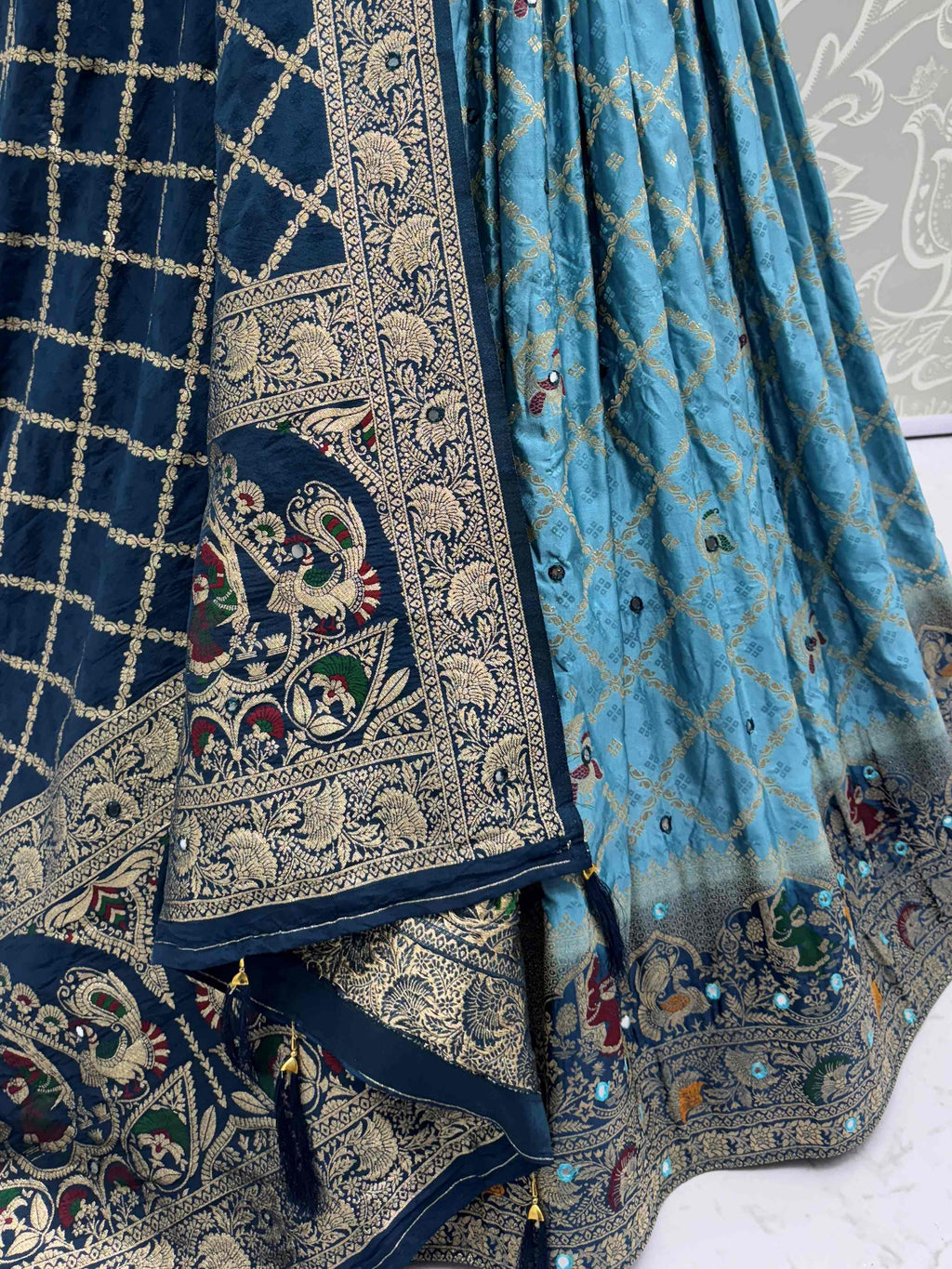 Tantalizing Sapphire Blue Mirror Work Festive Wear Lehenga Choli