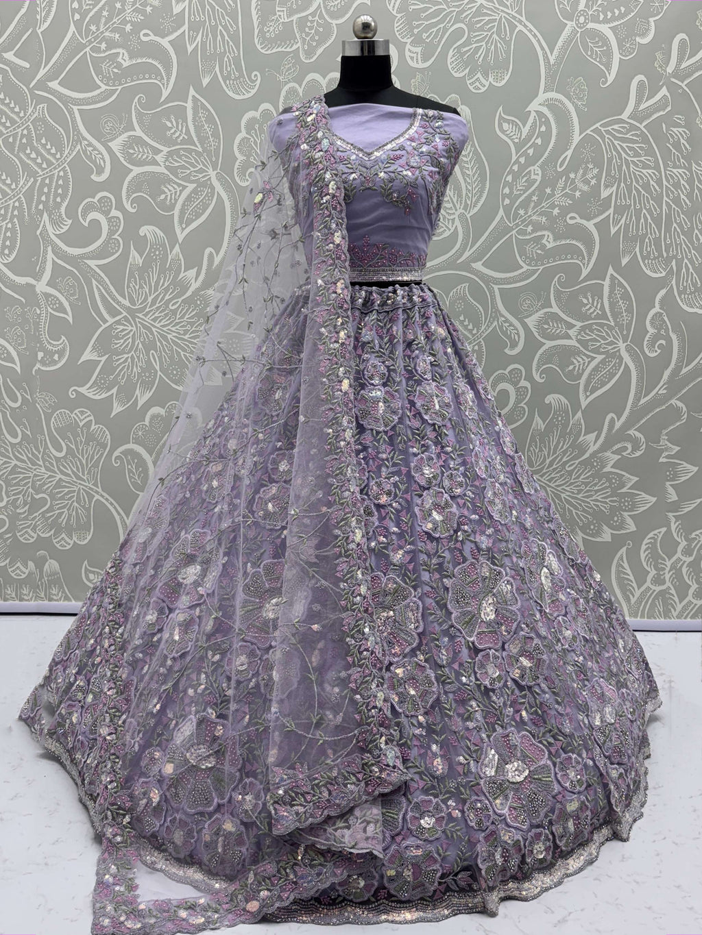 Outstanding Purple Net Zircon Work Bridesmaid Lehenga Choli