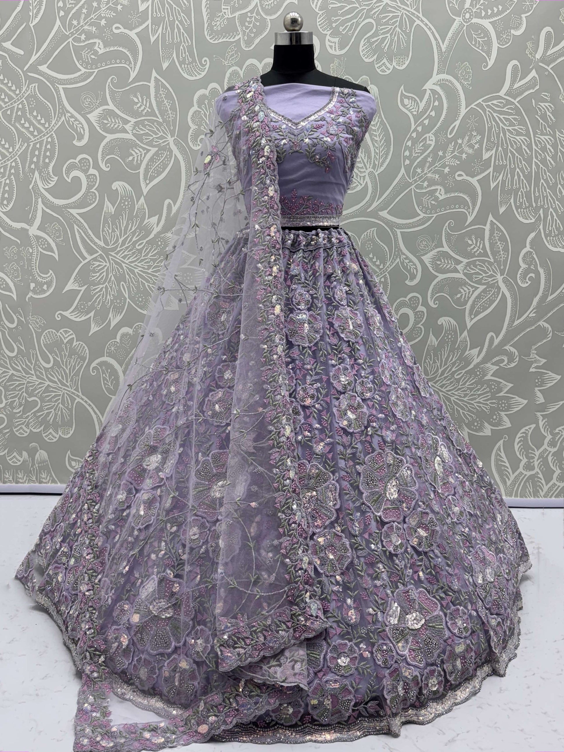 Outstanding Purple Net Zircon Work Bridesmaid Lehenga Choli