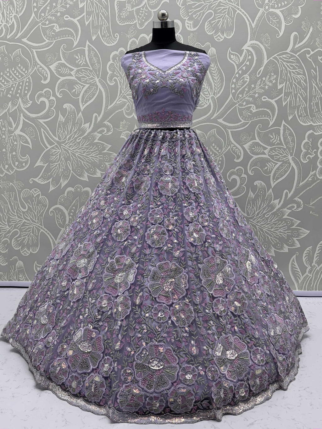 Outstanding Purple Net Zircon Work Bridesmaid Lehenga Choli