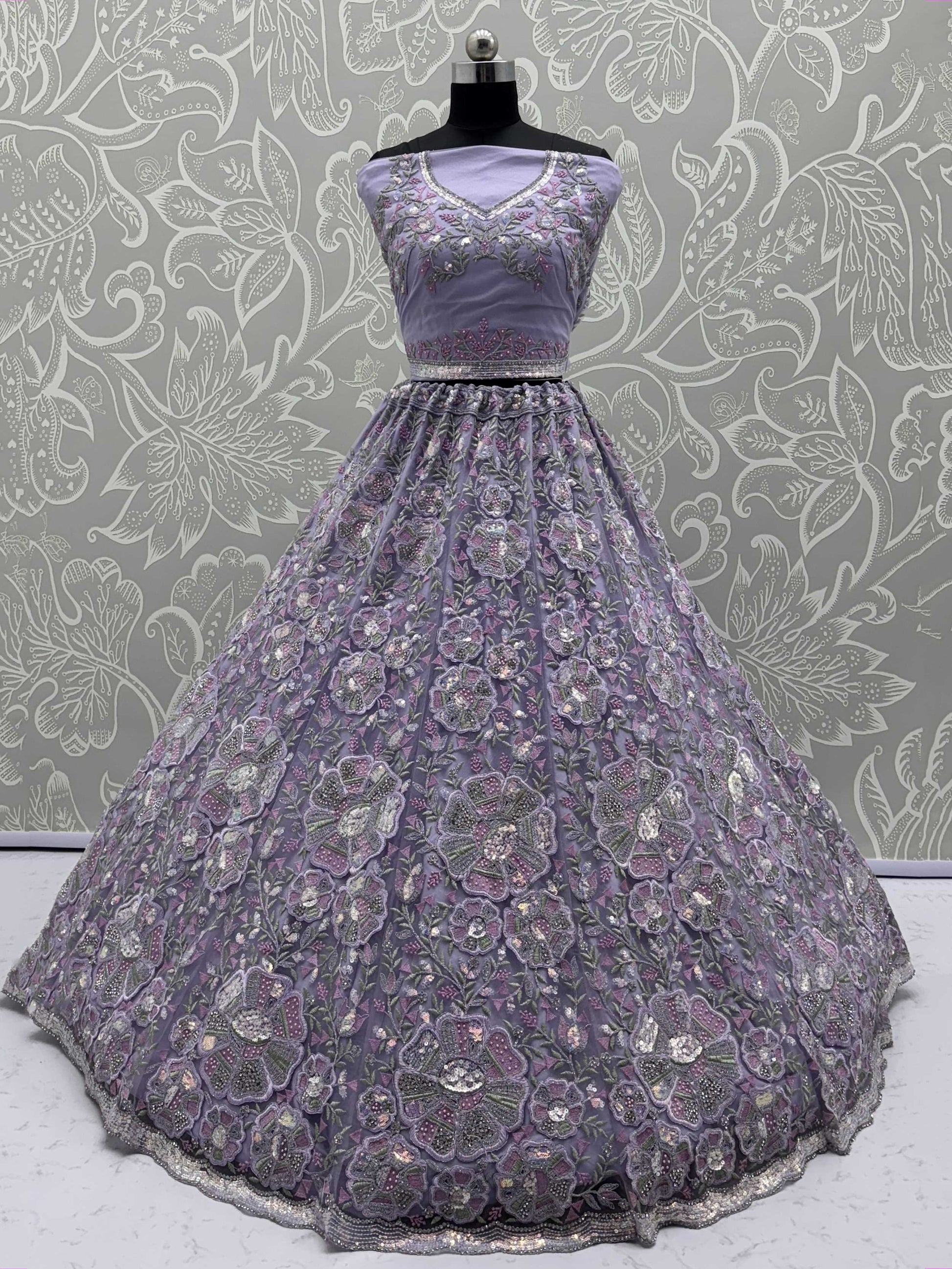 Outstanding Purple Net Zircon Work Bridesmaid Lehenga Choli