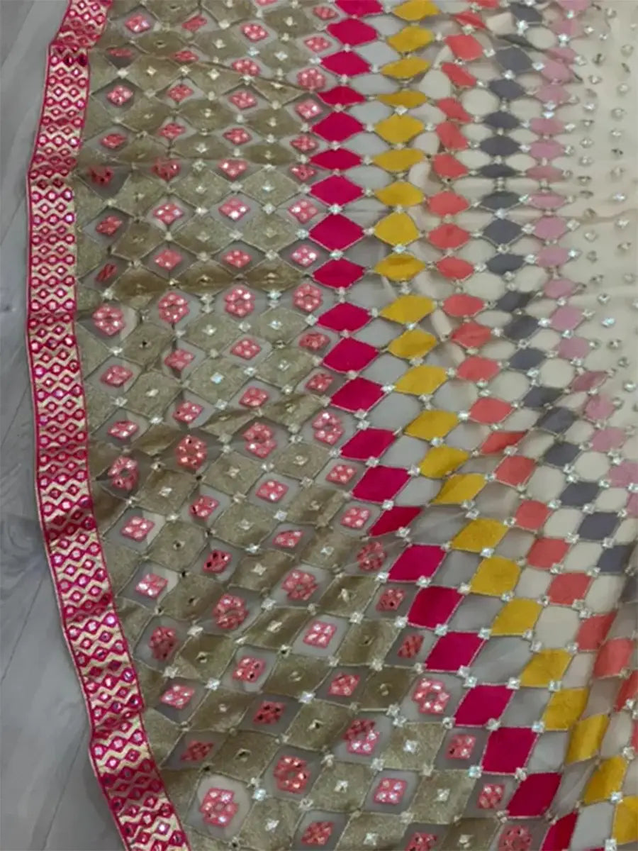 Adorbale Beige Net Sequins Wedding Wear Lehenga Choli With Dupatta