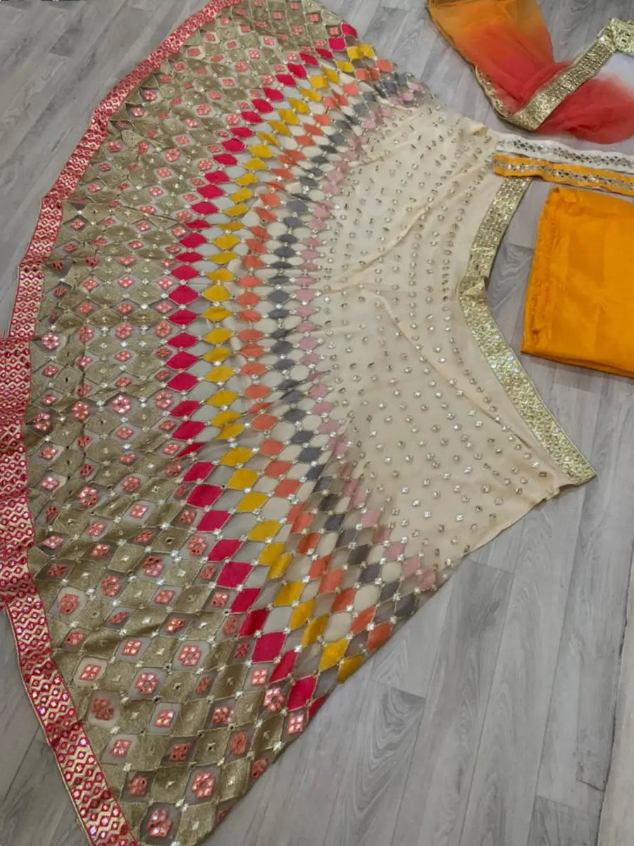 Adorbale Beige Net Sequins Wedding Wear Lehenga Choli With Dupatta