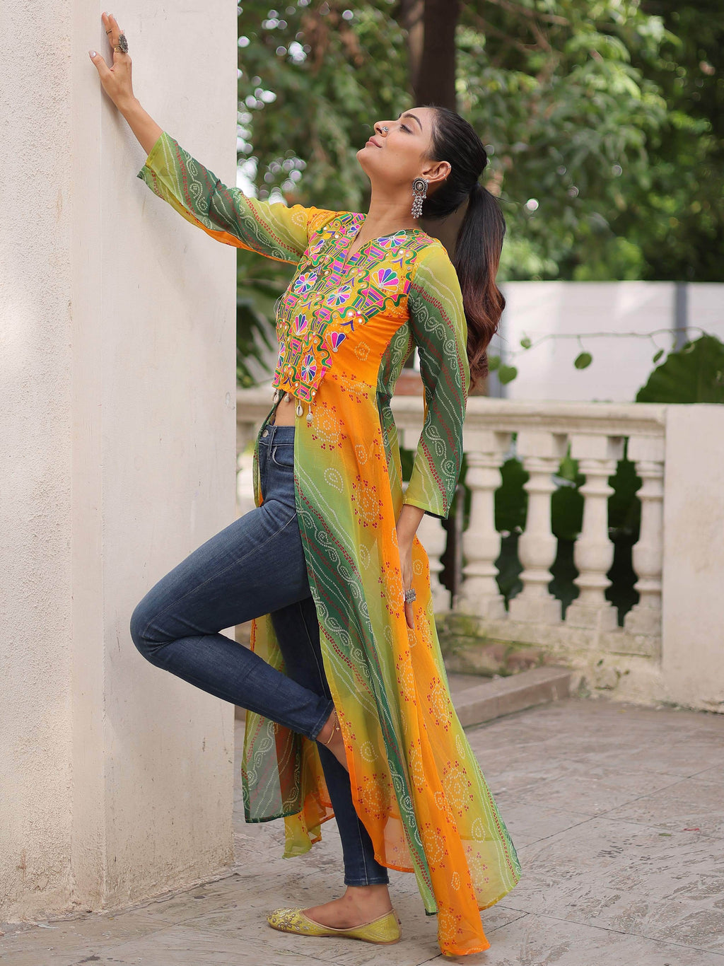 Adorable Green Georgette Bandhani Printed Festival Wear Kurti