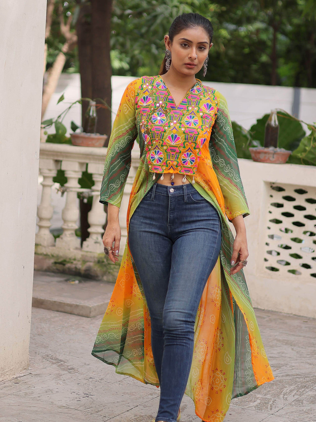 Adorable Green Georgette Bandhani Printed Festival Wear Kurti