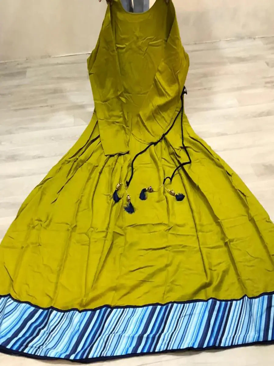 Amazing Olive Green Silk Printed Casual Wear Gown With Dupatta