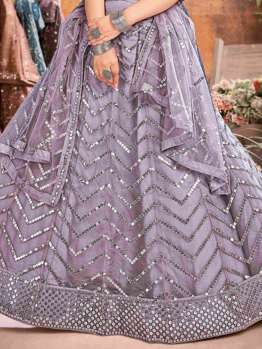 Glamorous Lavender Net Sequins Wedding Wear Lehenga Choli With Dupatta