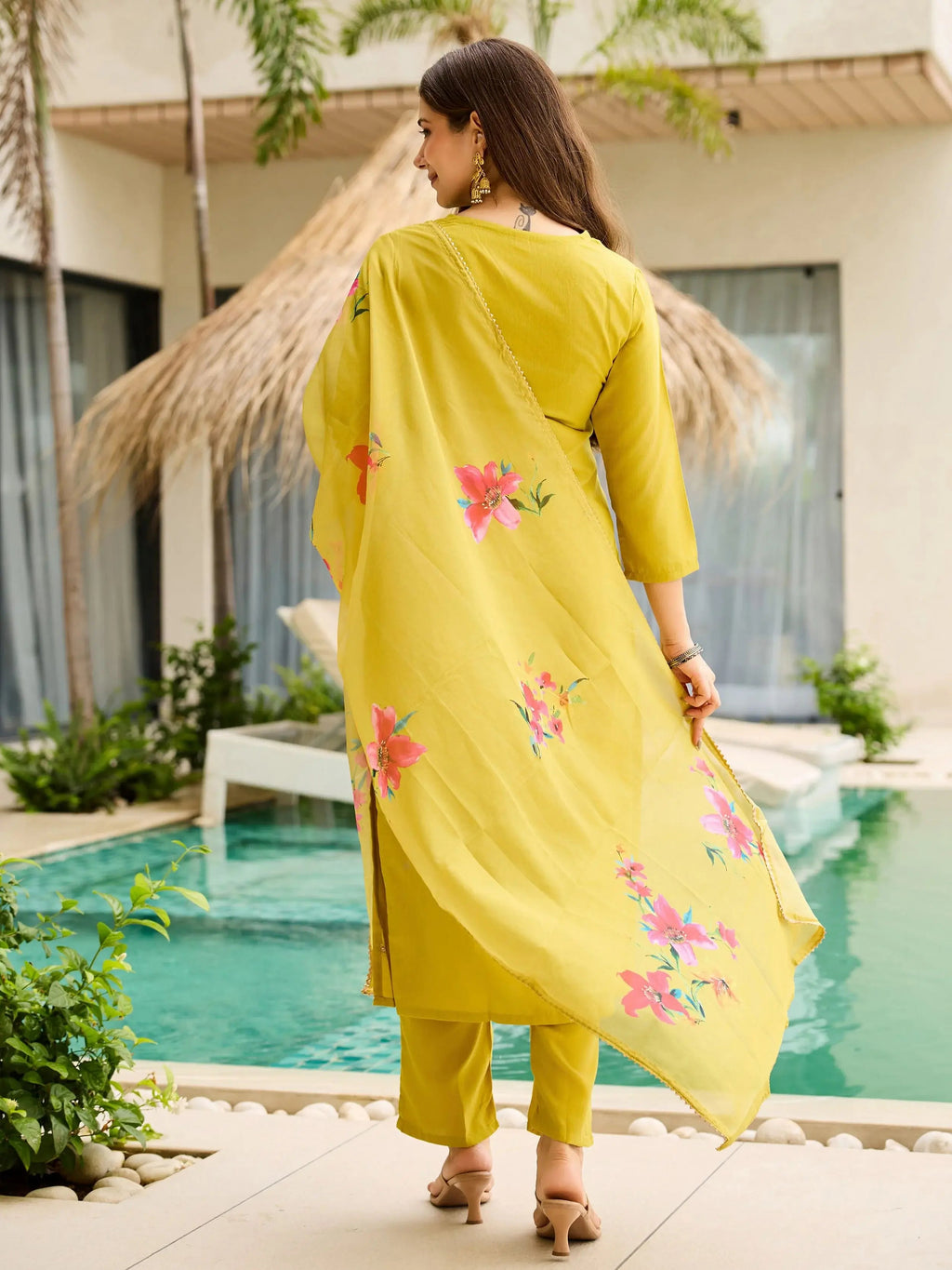 Precious Yellow Rayon Embroidered Straight Suit With Printed Dupatta
