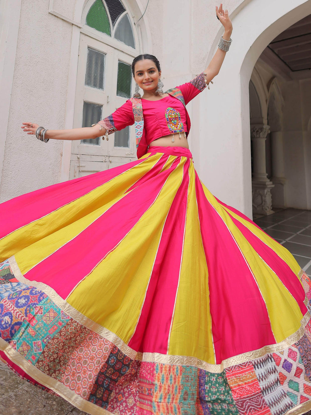 Attractive Pink Silk Printed Navratri Special Lehenga Choli