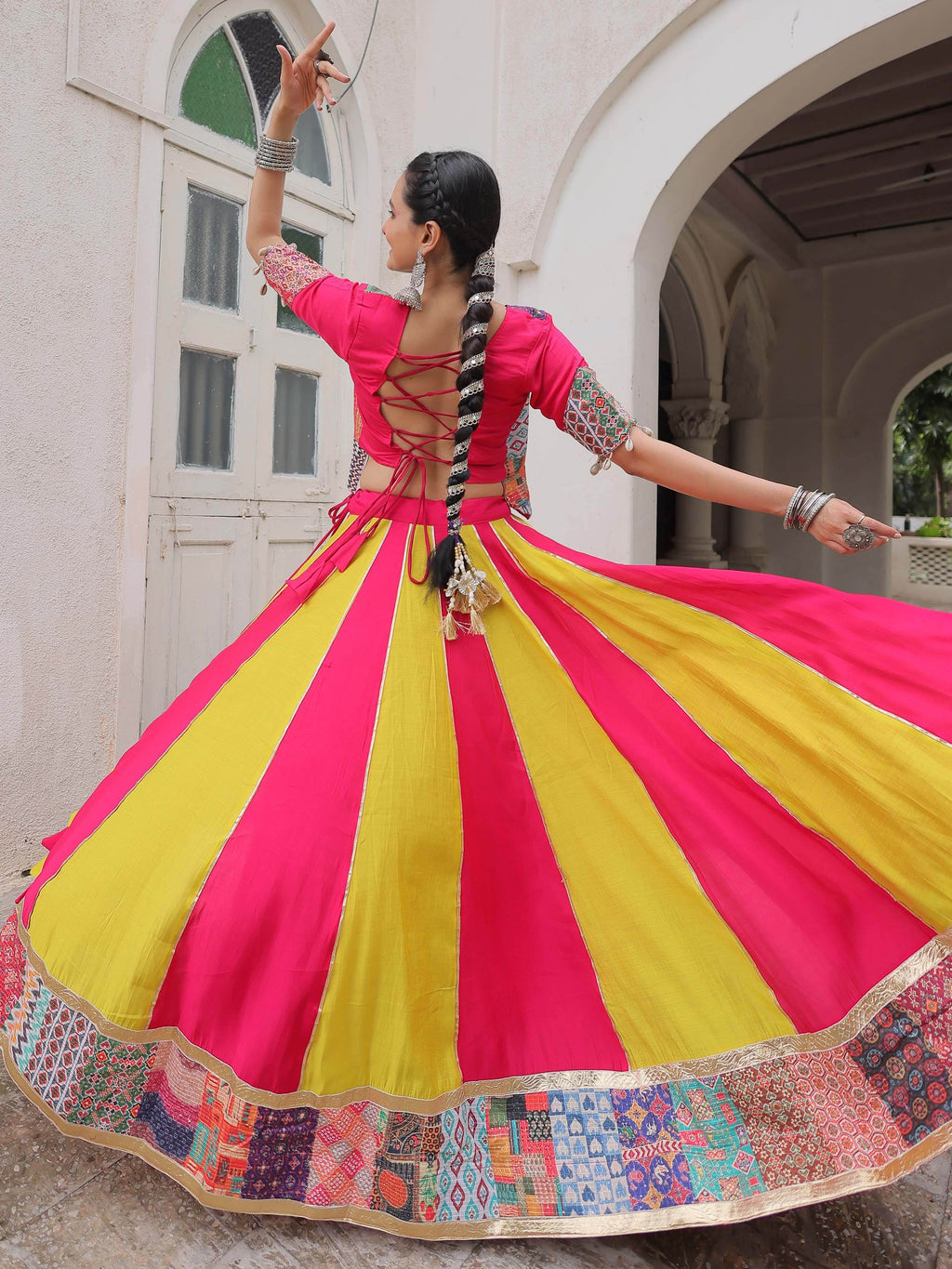 Attractive Pink Silk Printed Navratri Special Lehenga Choli