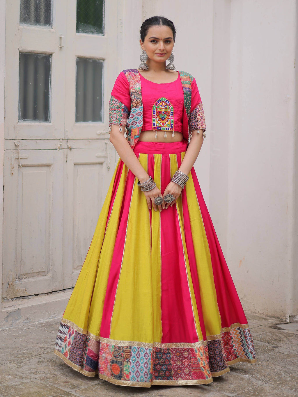 Attractive Pink Silk Printed Navratri Special Lehenga Choli