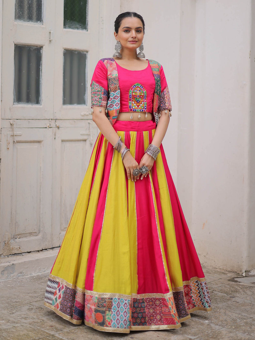 Attractive Pink Silk Printed Navratri Special Lehenga Choli