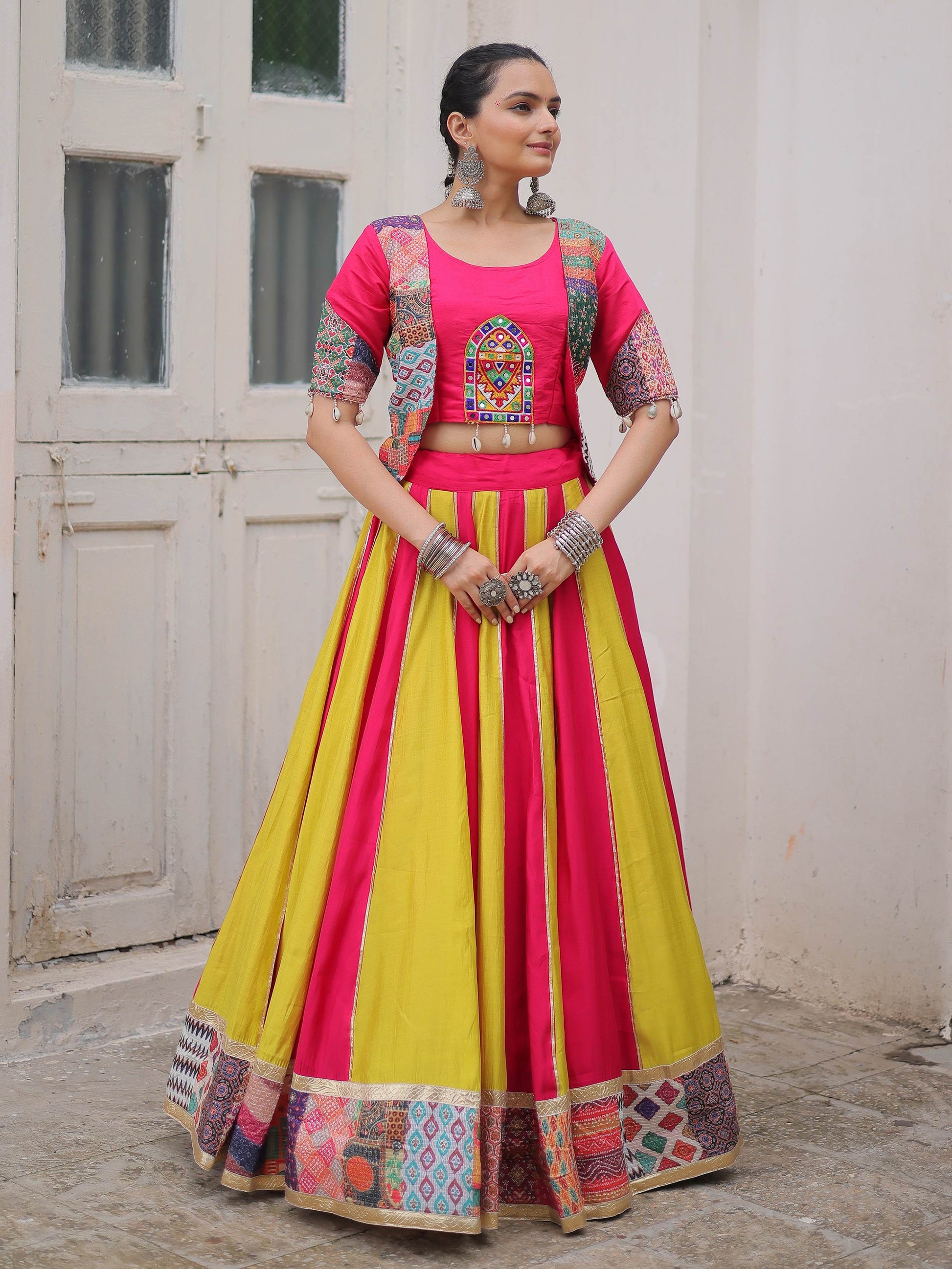Attractive Pink Silk Printed Navratri Special Lehenga Choli