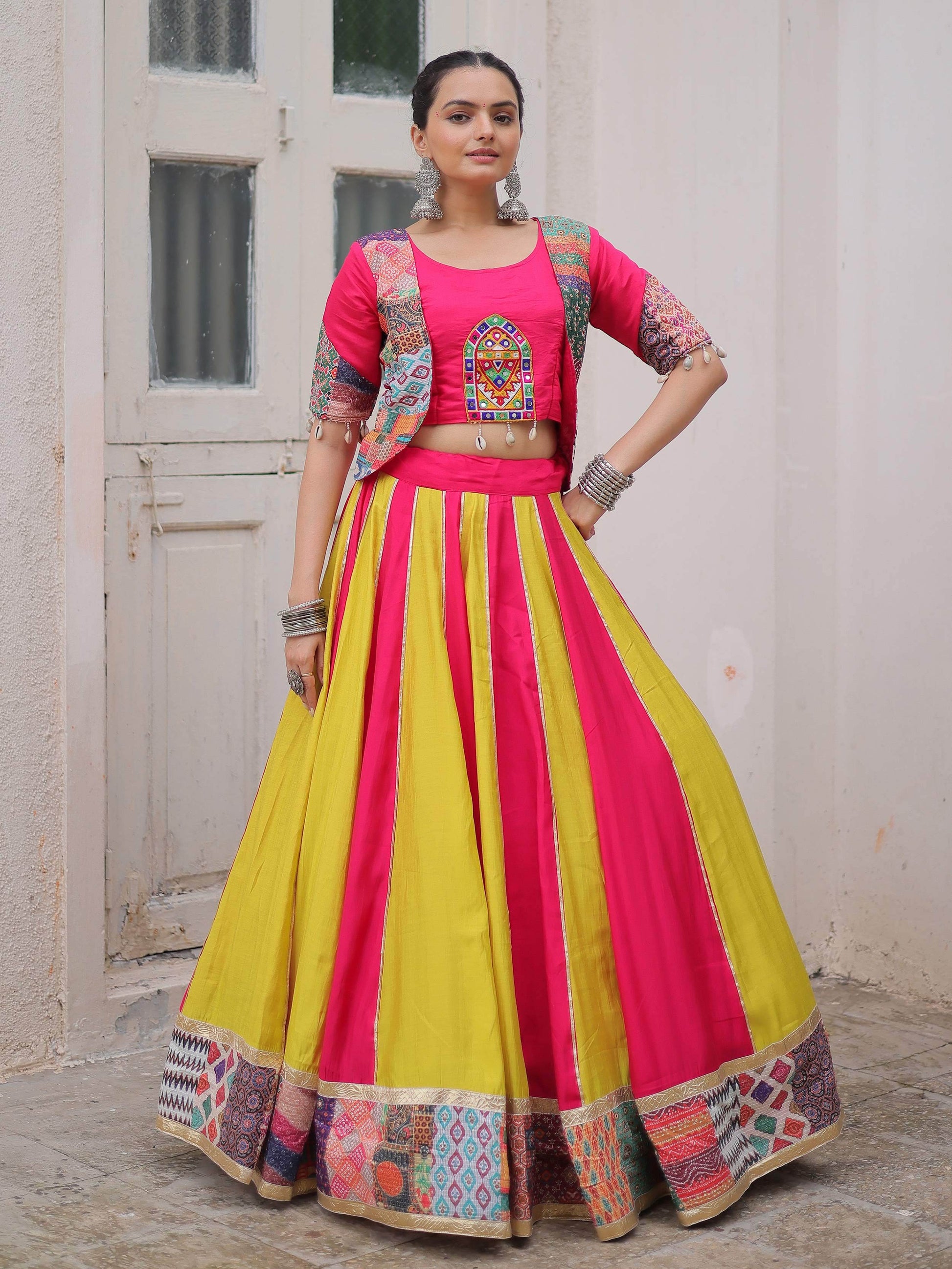 Attractive Pink Silk Printed Navratri Special Lehenga Choli