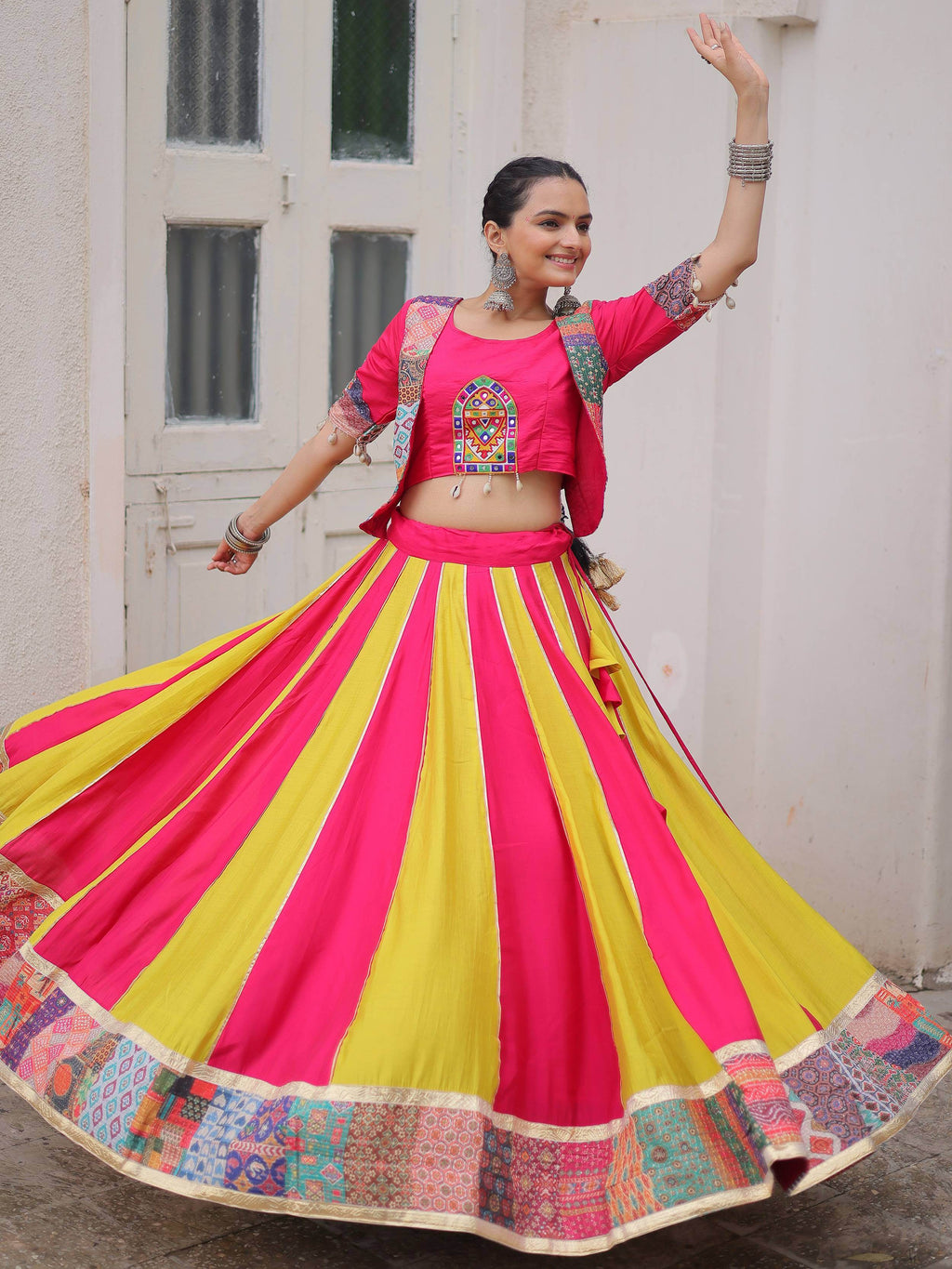 Attractive Pink Silk Printed Navratri Special Lehenga Choli