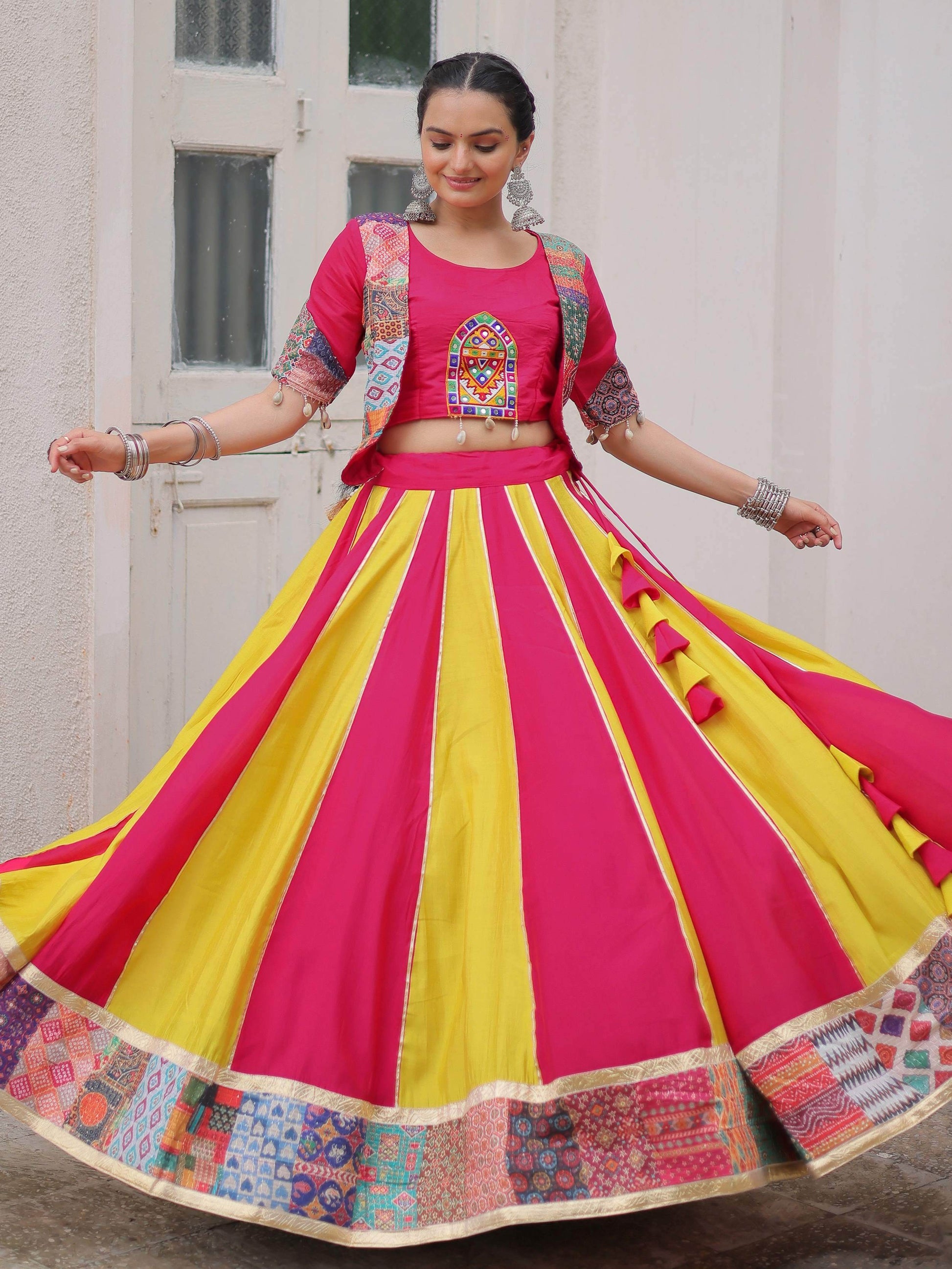 Attractive Pink Silk Printed Navratri Special Lehenga Choli