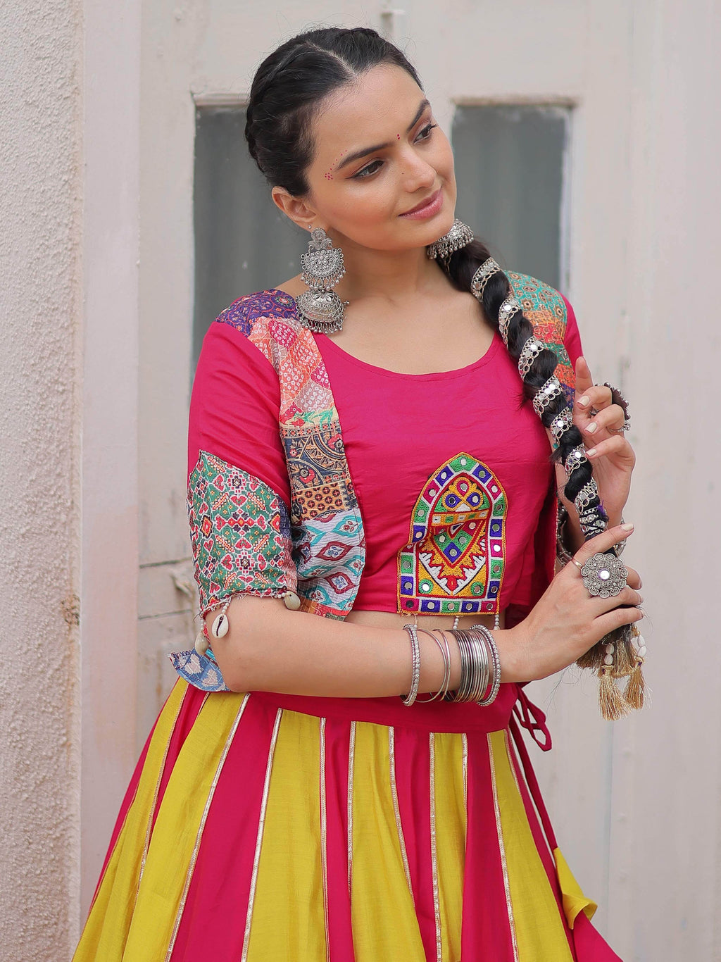 Attractive Pink Silk Printed Navratri Special Lehenga Choli