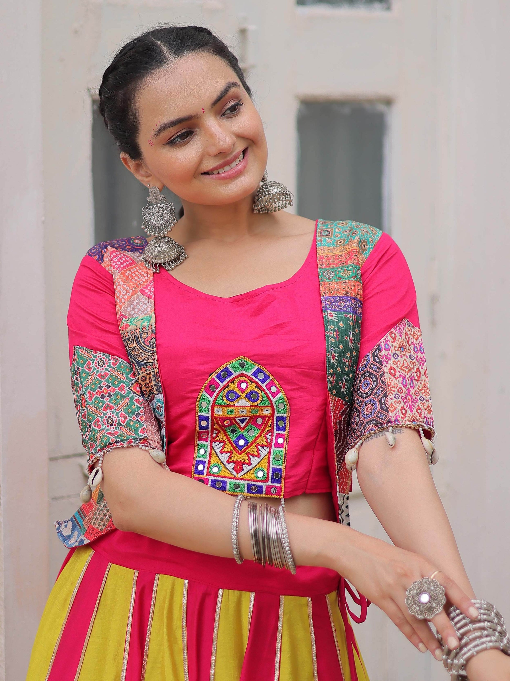 Attractive Pink Silk Printed Navratri Special Lehenga Choli