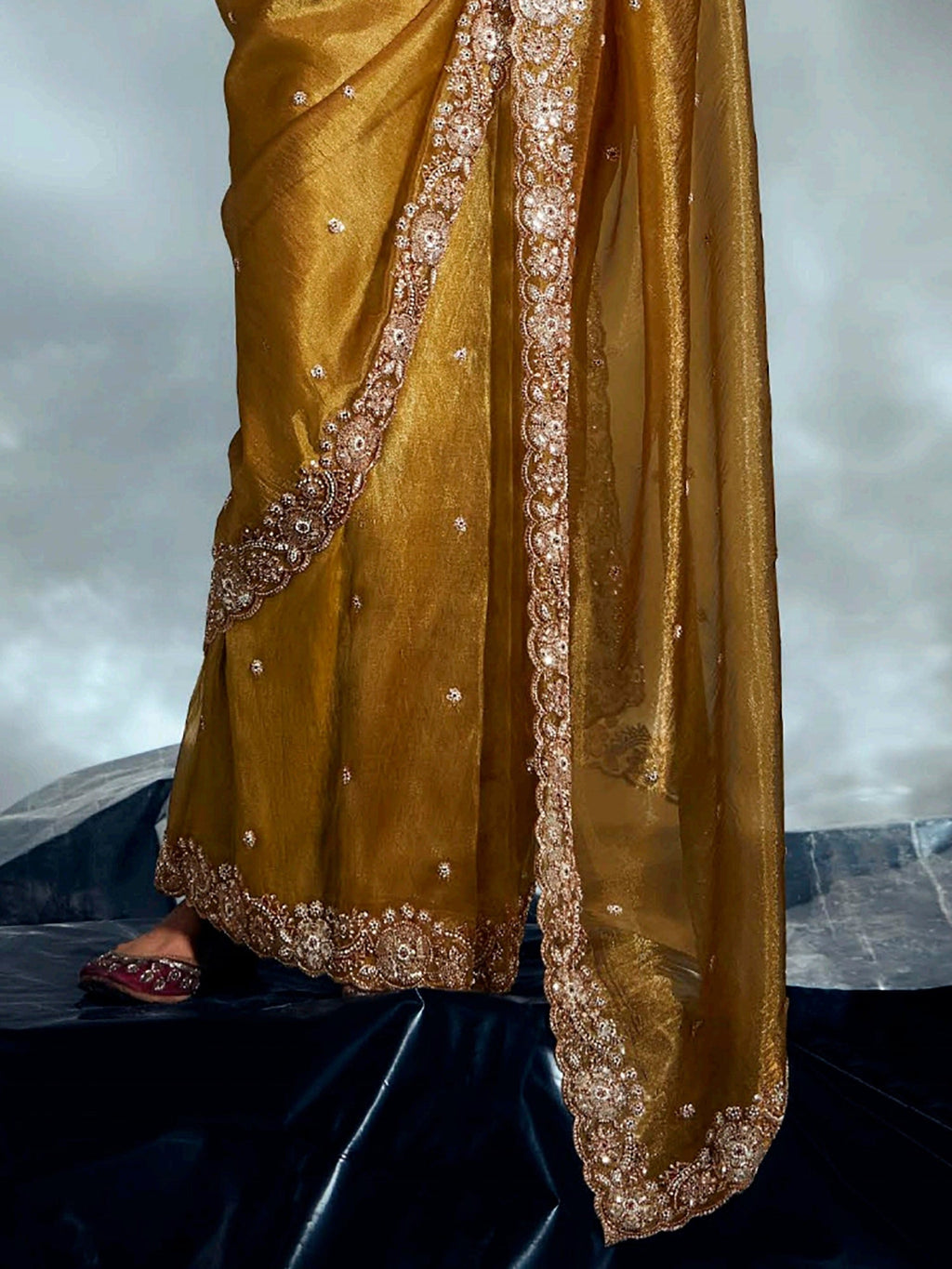 Fascinating Mustard Yellow Organza Border Work Haldi Wear Saree