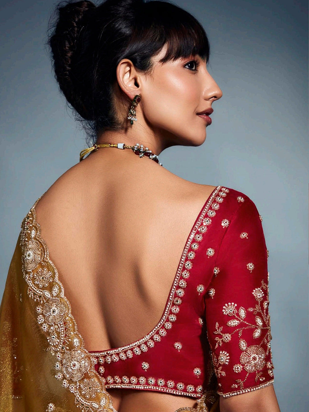 Fascinating Mustard Yellow Organza Border Work Haldi Wear Saree