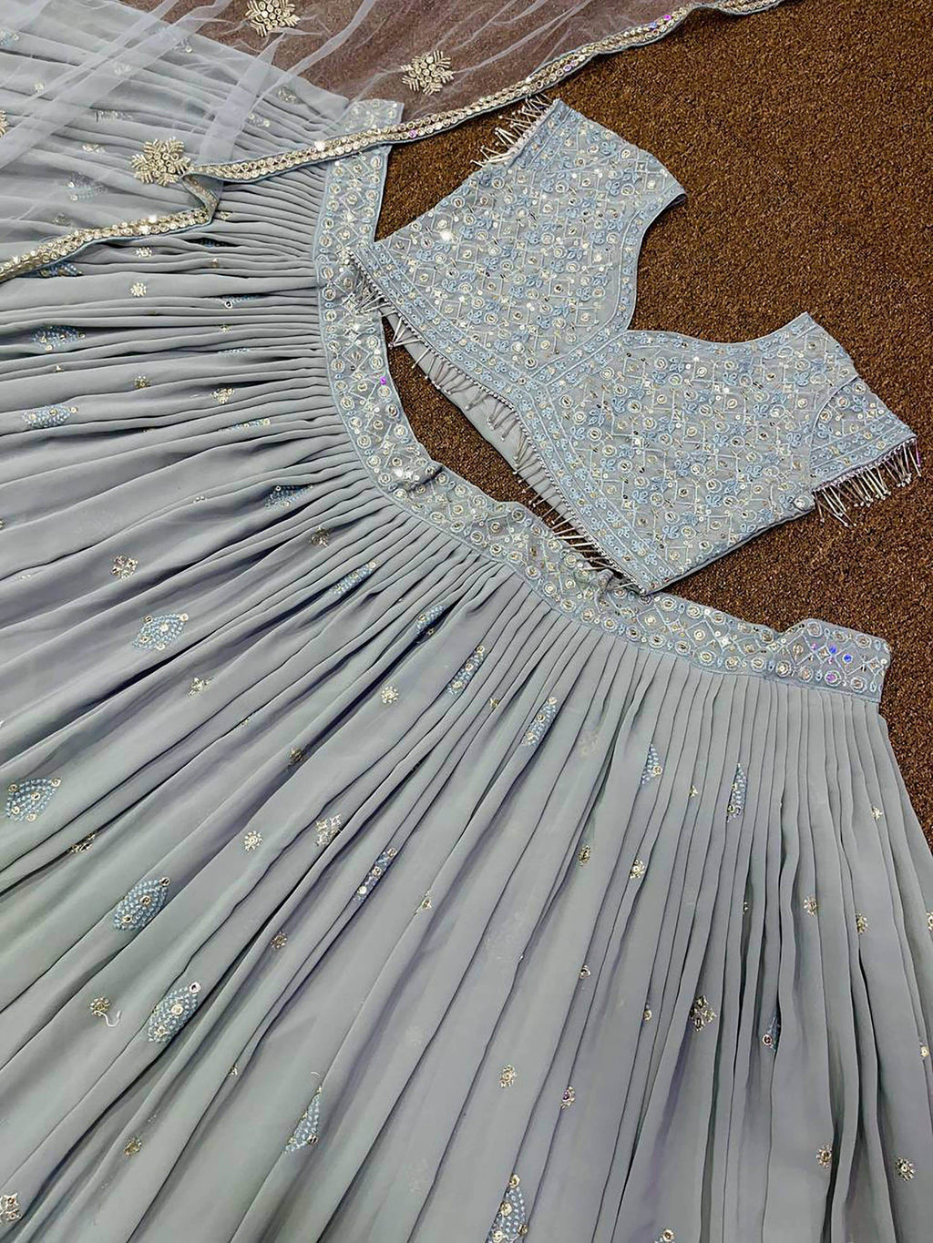 Awesome Grey Georgette Sequins Reception Wear Lehenga Choli