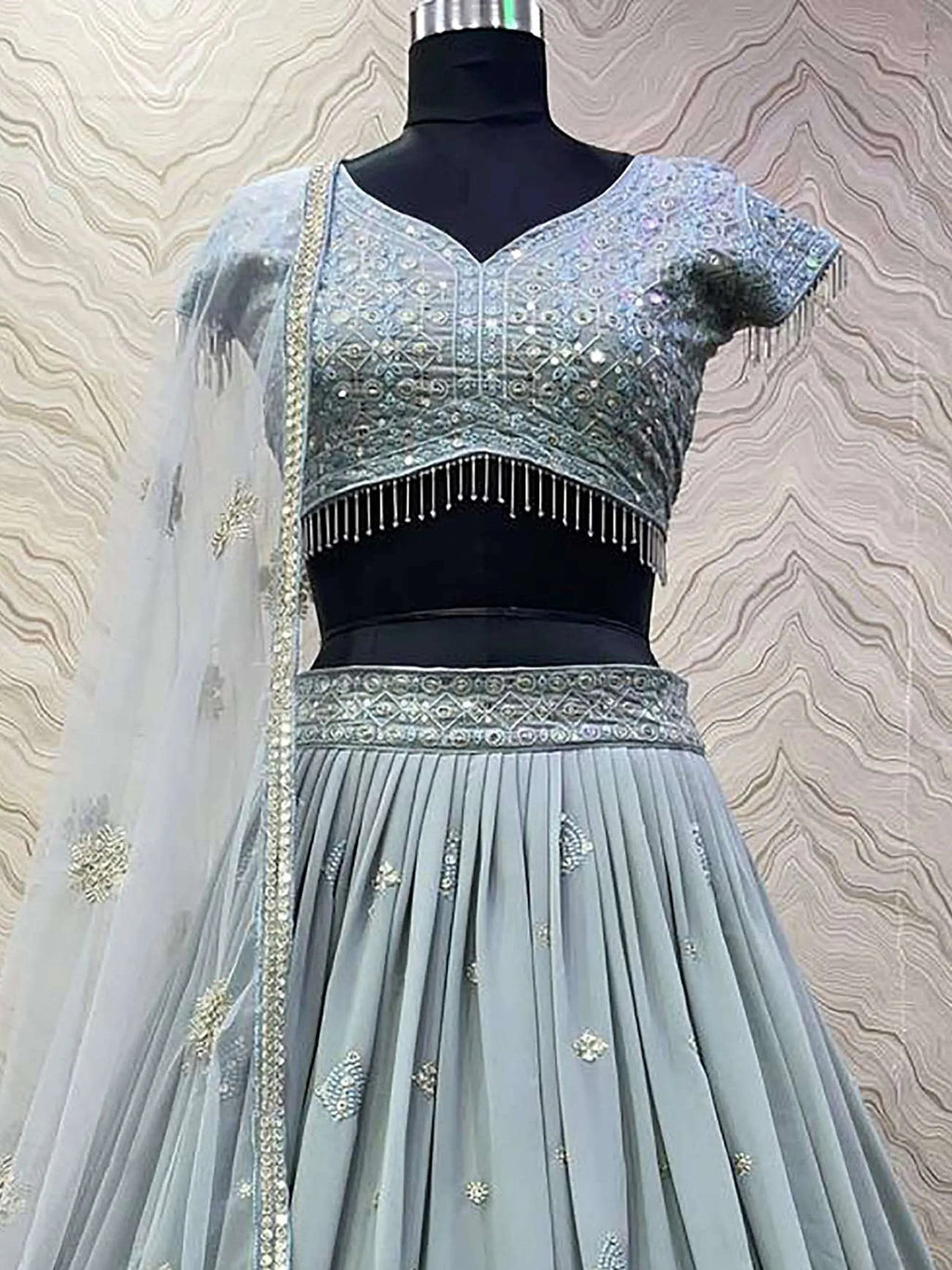 Awesome Grey Georgette Sequins Reception Wear Lehenga Choli