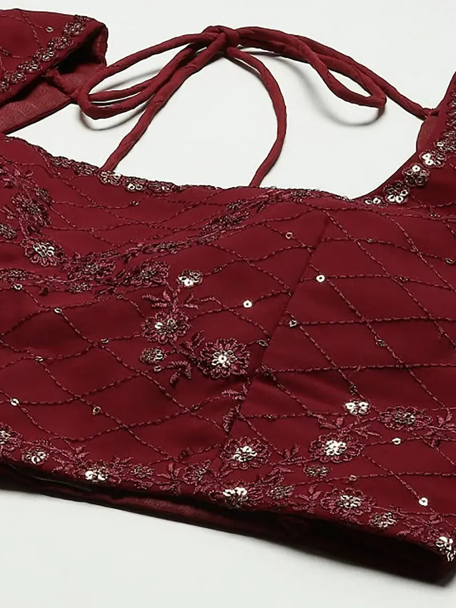 Brilliant Dark Pink Georgette Sequins Lehenga Choli With Dupatta