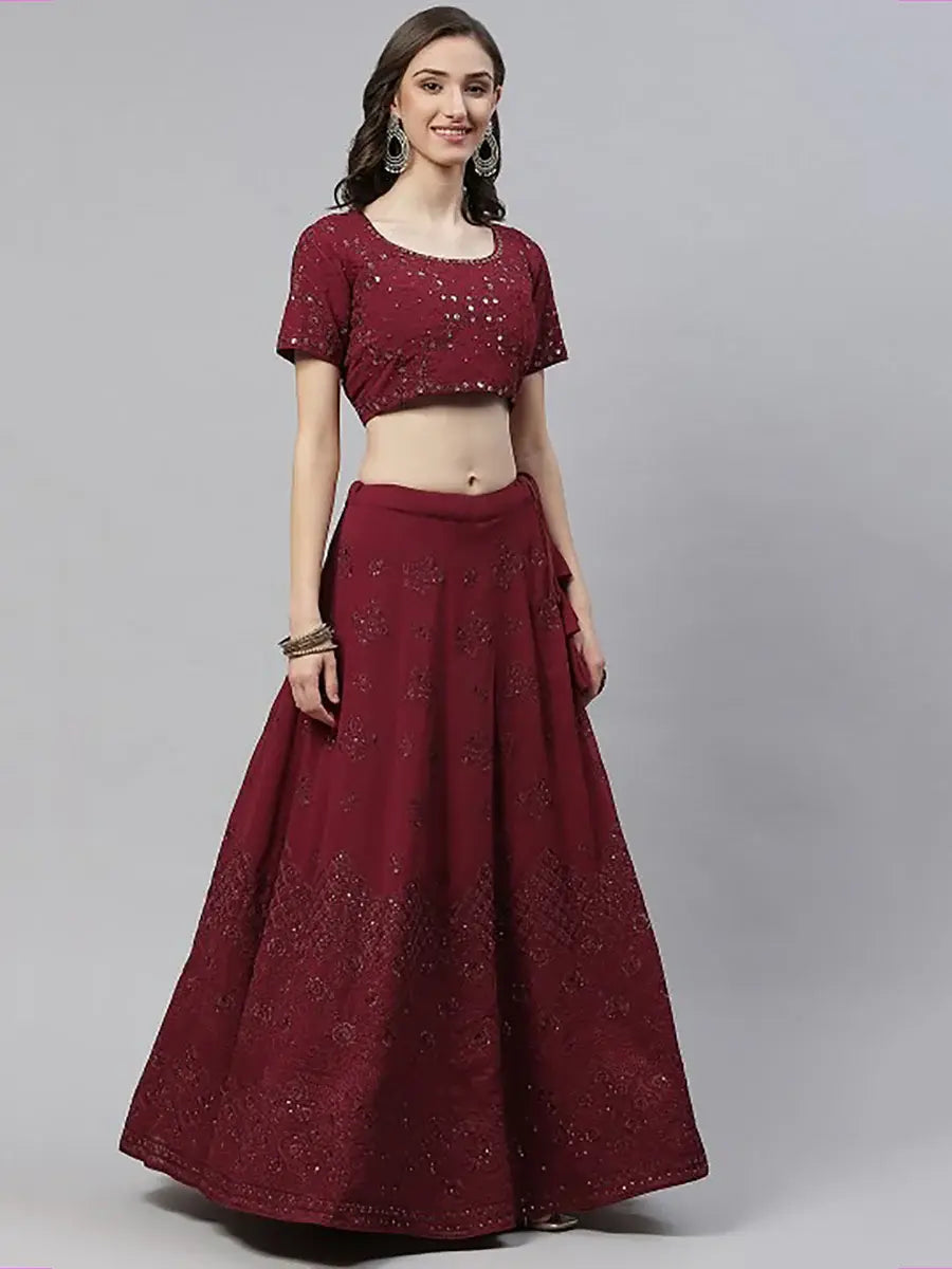 Brilliant Dark Pink Georgette Sequins Lehenga Choli With Dupatta