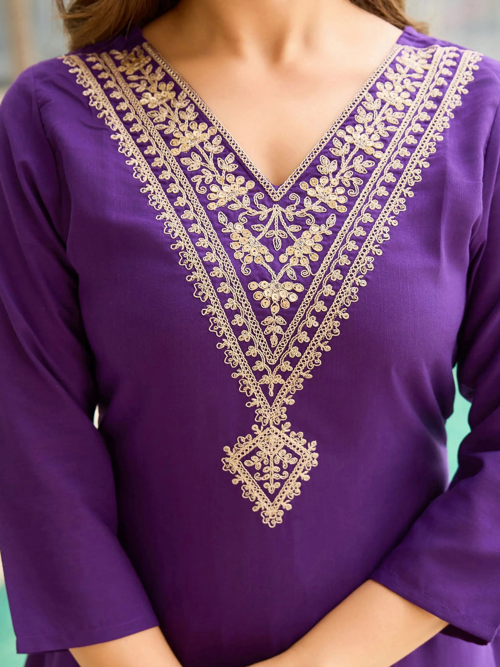 Gleaming Purple Rayon Embroidered Festival Wear Straight Suit