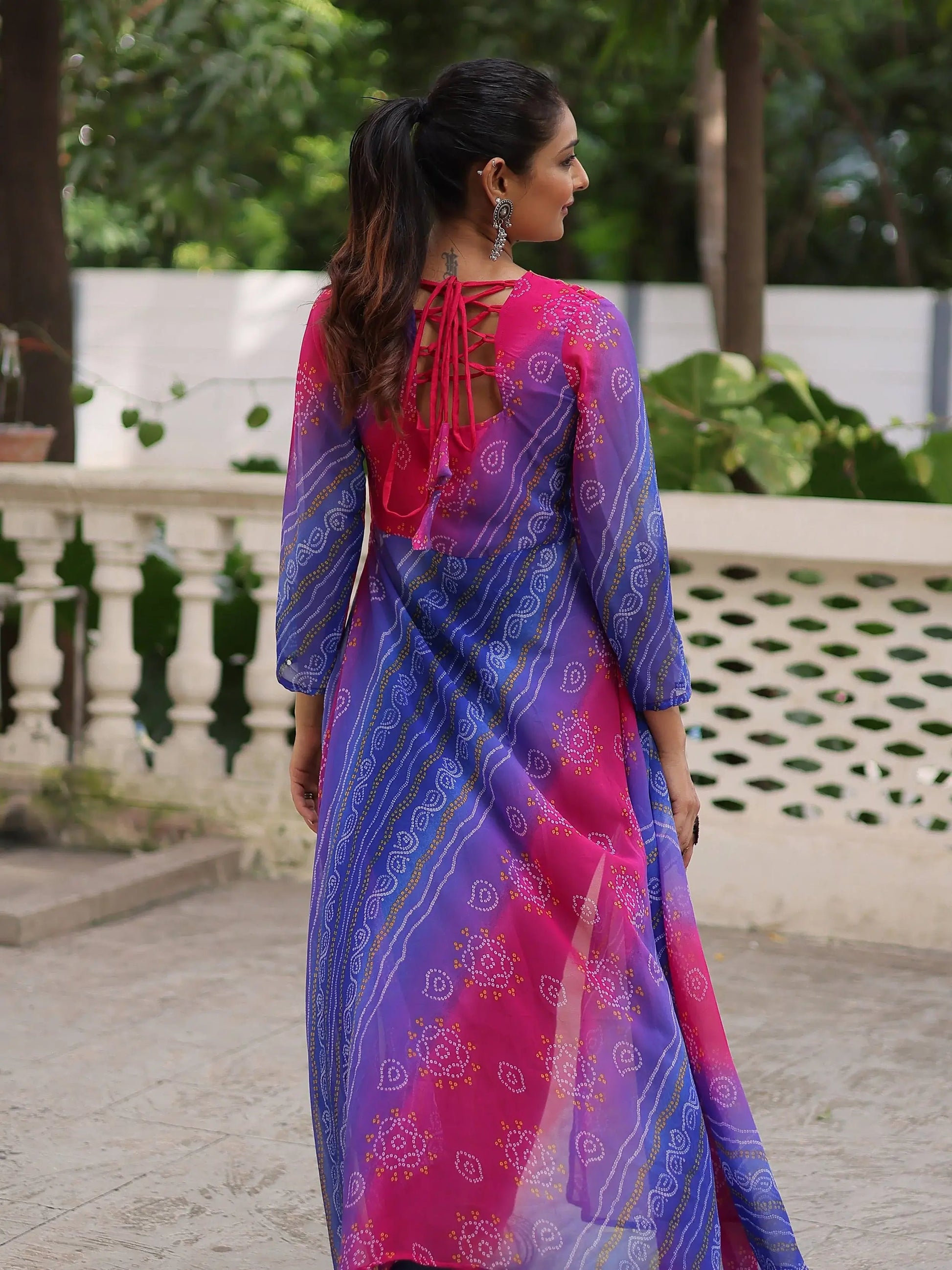 Dazzling Purple Georgette Patch Work High Slit Traditional Kurti