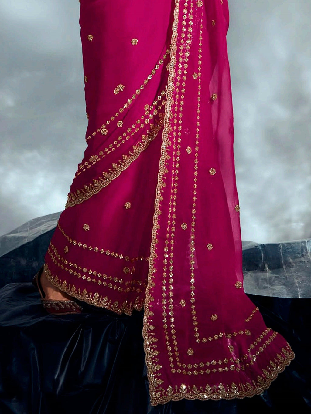 Elegant Rani Pink Khatli Work Organza Wedding Wear Saree With Blouse