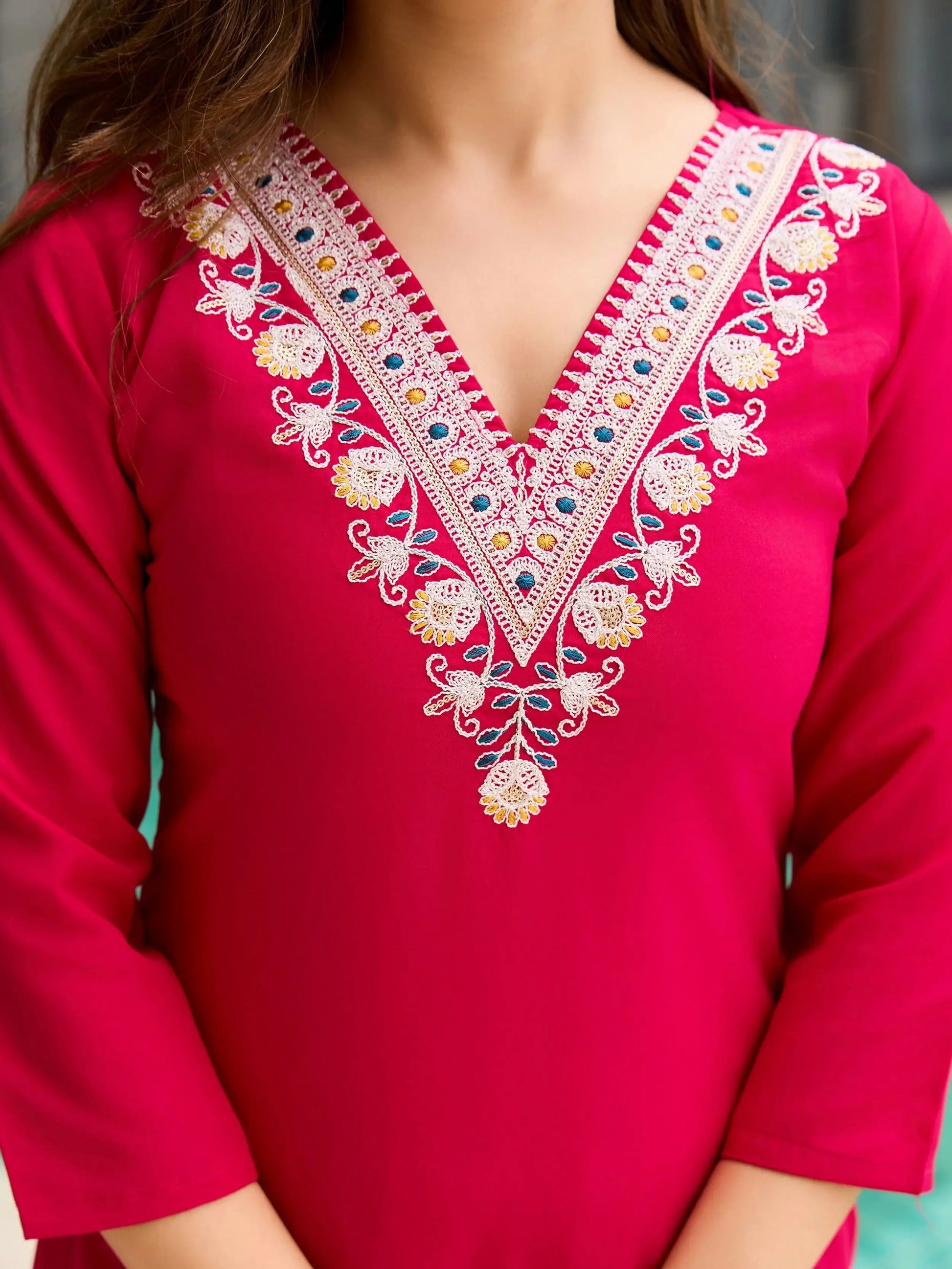 Awesome Rani Pink Rayon Thread Work Festival Wear Pant Suit