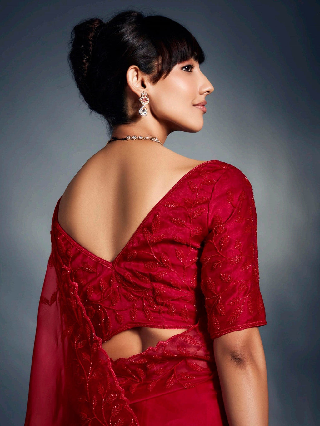 Gorgeous Red Organza Cut Dana Work Wedding Saree With Blouse