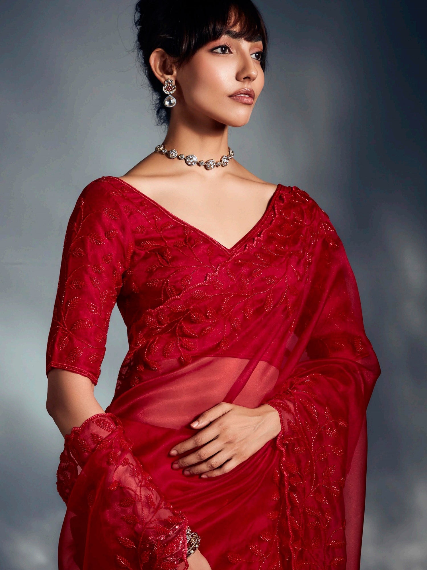 Gorgeous Red Organza Cut Dana Work Wedding Saree With Blouse