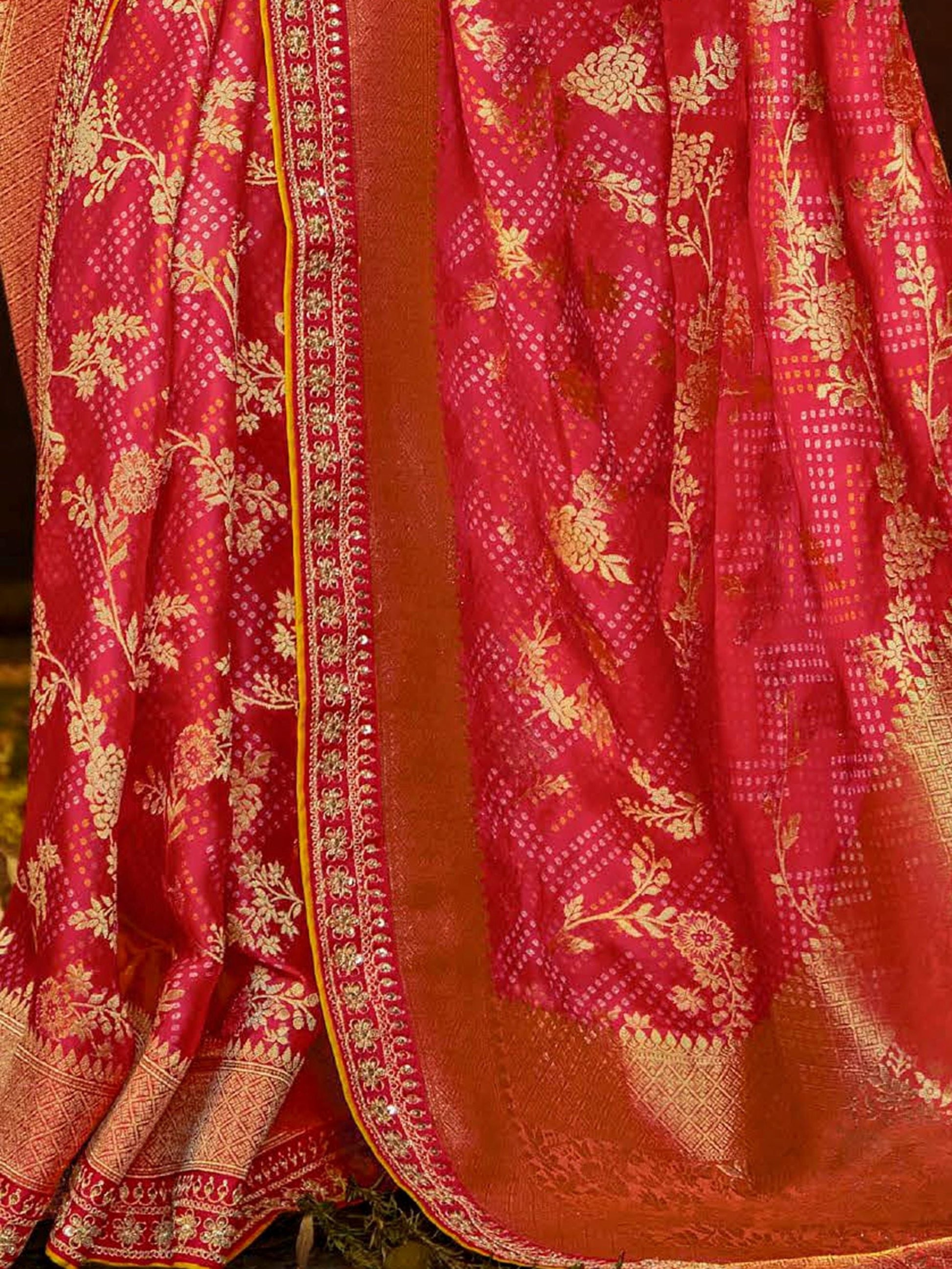 Astonishing Red Silk Bandhani Printed Wedding Saree With Blouse