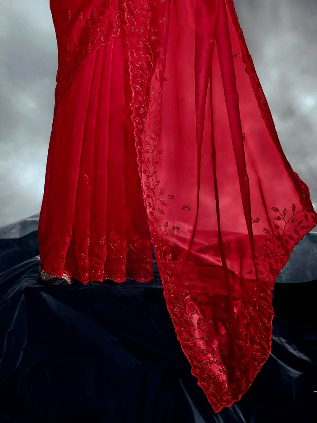 Gorgeous Red Organza Cut Dana Work Wedding Saree With Blouse