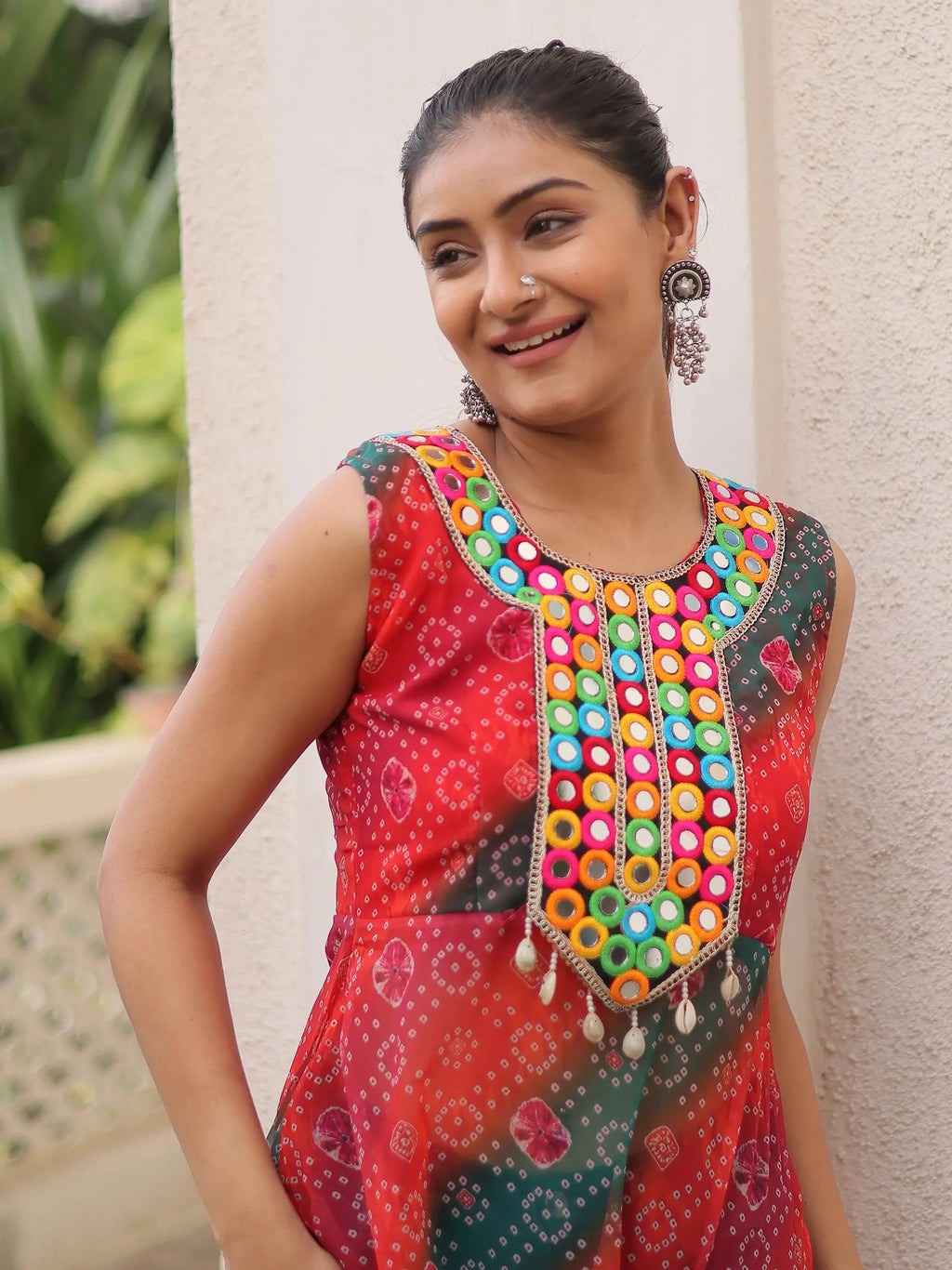 Tantalizing Multi-Color Georgette Bandhani Printed Festival Wear Kurti